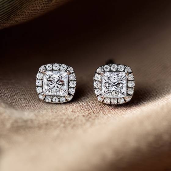 Princess Diamond Single Halo Earrings