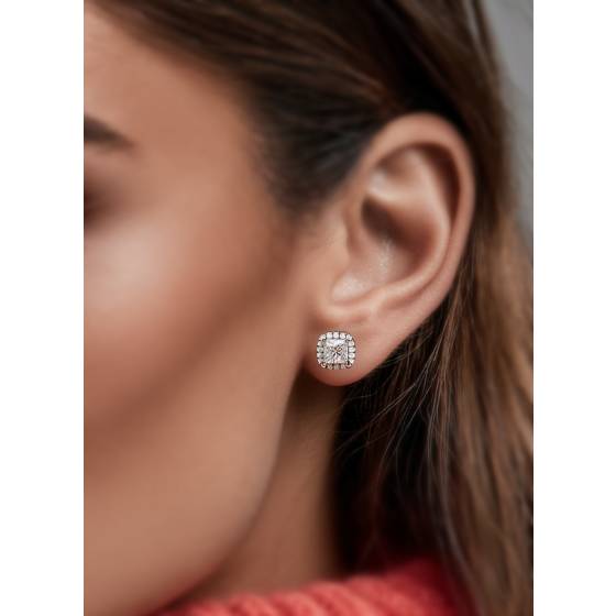 Princess Diamond Single Halo Earrings