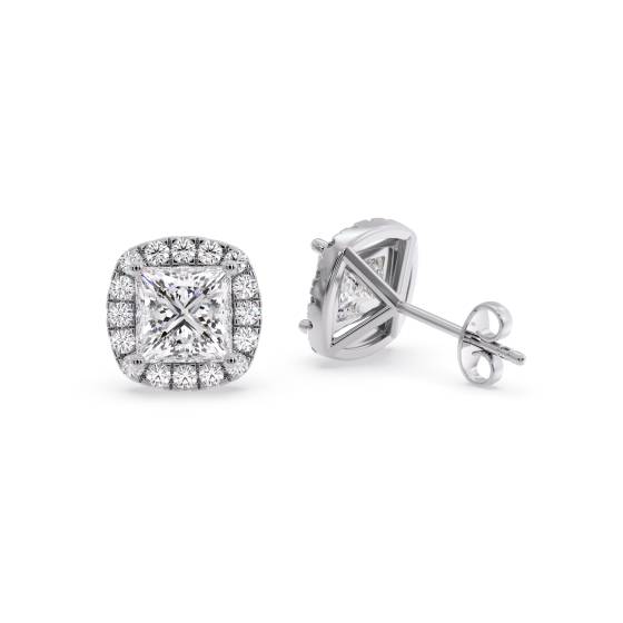 Princess Diamond Single Halo Earrings
