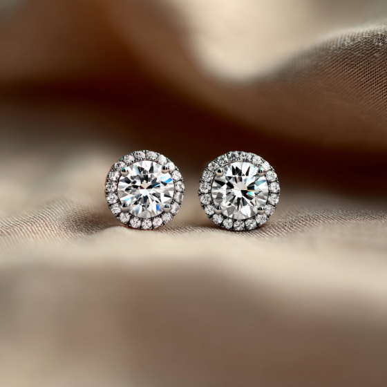Round Diamond Single Halo Earrings