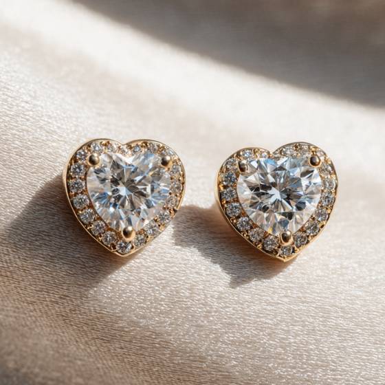 Heart Diamond Single Halo Earrings
