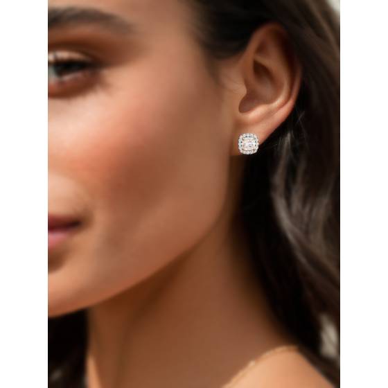 Cushion Diamond Single Halo Earrings