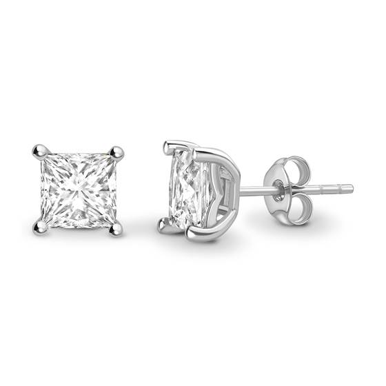 0.60ct VVS/E-F Four Corner Claw Princess Natural Diamond Earrings
