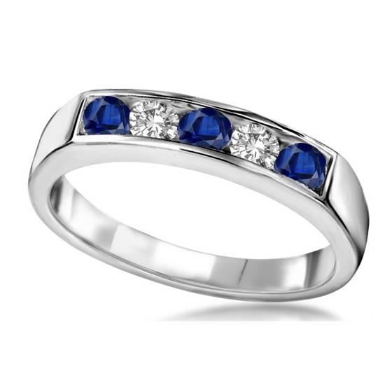 0.50ct SI2/G Five Stone Blue Sapphire and Natural Diamond Eternity Ring