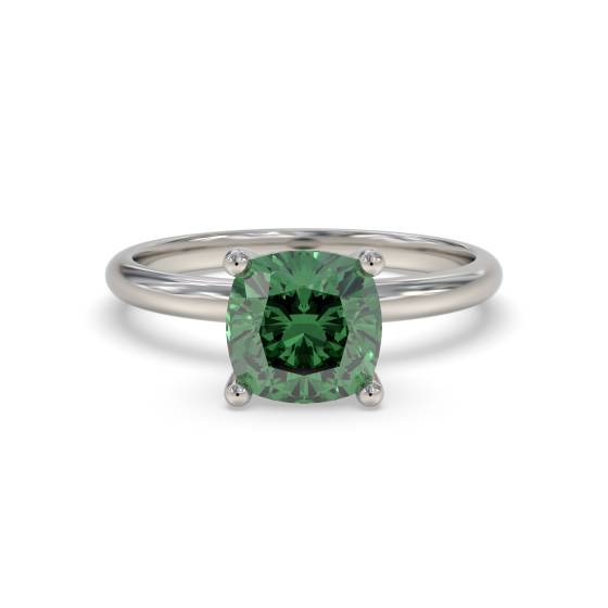 Fancy Emerald Green Cushion Diamond Solitaire Ring