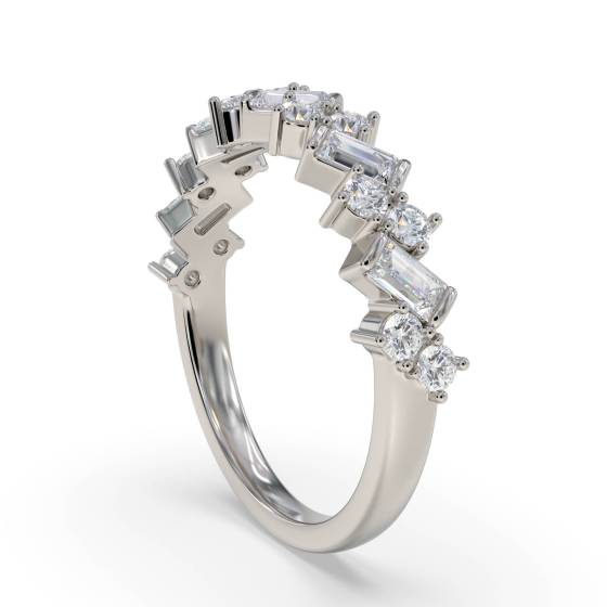 0.75Ct Baguette And Round Diamond Asymmetric Eternity Ring