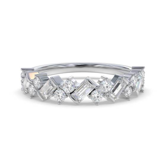 0.75Ct Baguette And Round Diamond Asymmetric Eternity Ring