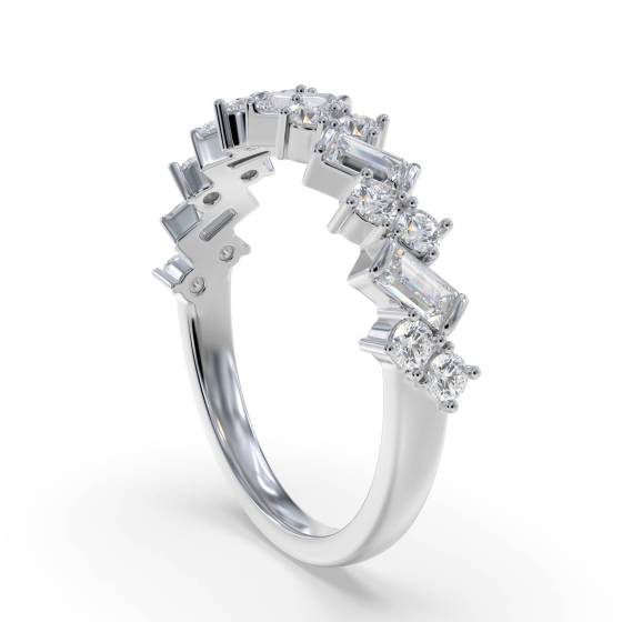 0.75Ct Baguette And Round Diamond Asymmetric Eternity Ring