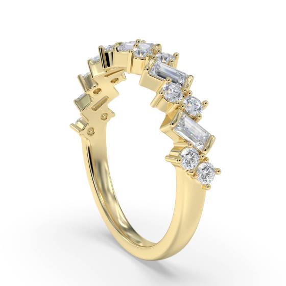 0.75Ct Baguette And Round Diamond Asymmetric Eternity Ring