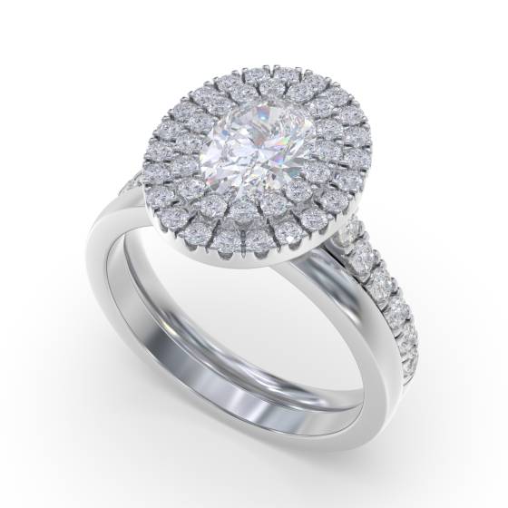 1.50ct Ovaldiamond Double Halo Shoulder Set Side Detail Ring