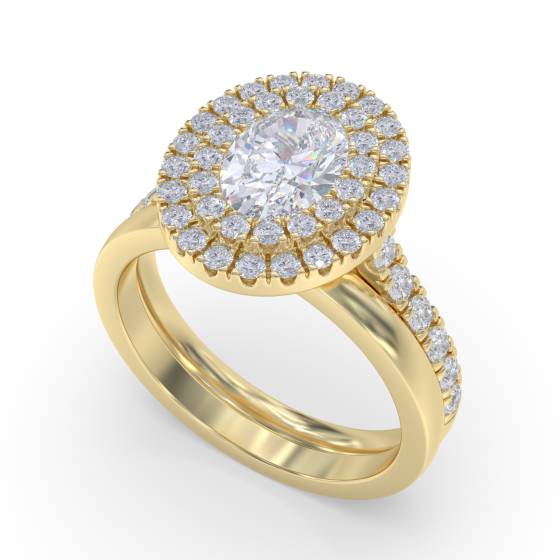 1.50ct Ovaldiamond Double Halo Shoulder Set Side Detail Ring