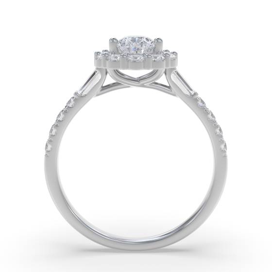 1.00Ct Pear Diamond Halo Baguette And Round With Baguette Sides And Round Shoulder Set Ring