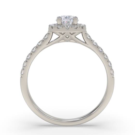 1.00Ct Pear Diamond Halo Round And Baguette Shoulder Set Ring