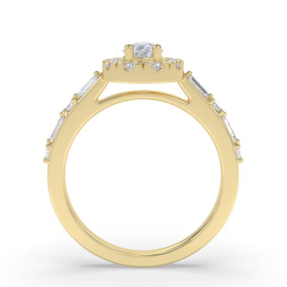 0.75Ct Pear Diamond Halo Baguette And Round Shoulder Set Ring