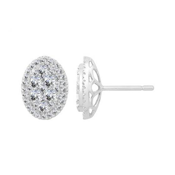 1.02ct VS/E-F Oval Cut Natural Diamond Cluster Earrings