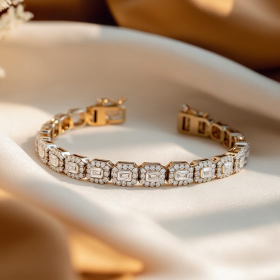 7ct Emerald Diamond Halo Designer Bracelet