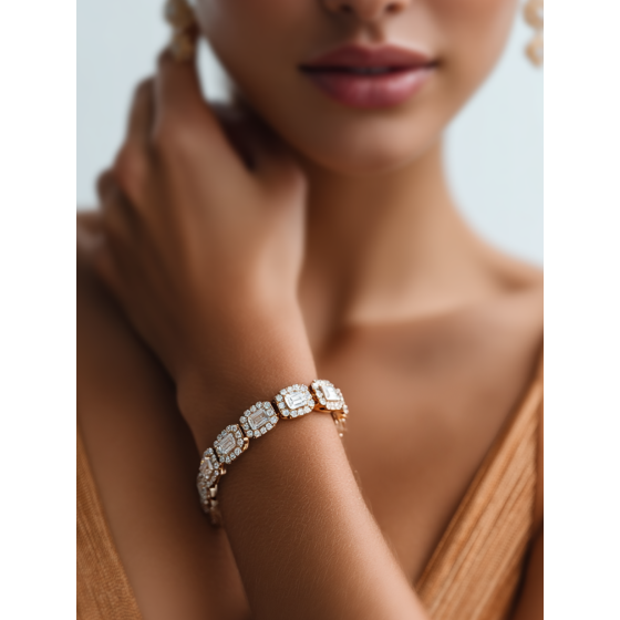 7ct Emerald Diamond Halo Designer Bracelet