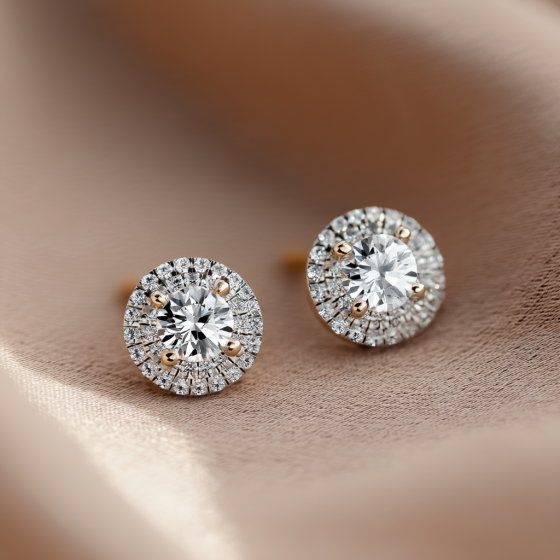 Round Diamond Double Halo Earrings