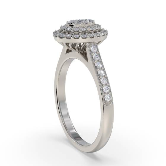Double Halo Round Diamond Cluster Shoulder Set Ring