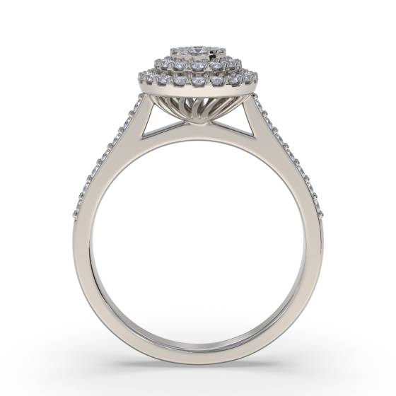 Double Halo Round Diamond Cluster Shoulder Set Ring