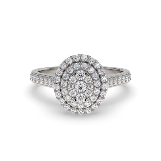 Double Halo Round Diamond Cluster Shoulder Set Ring