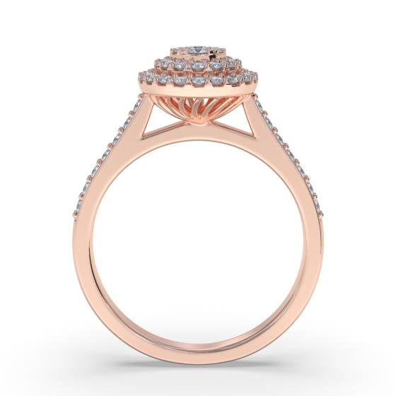 Double Halo Round Diamond Cluster Shoulder Set Ring