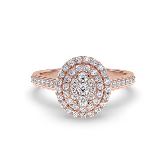 Double Halo Round Diamond Cluster Shoulder Set Ring