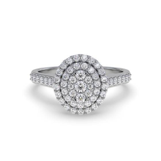 Double Halo Round Diamond Cluster Shoulder Set Ring