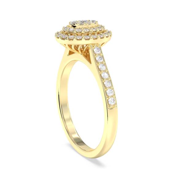 Double Halo Round Diamond Cluster Shoulder Set Ring