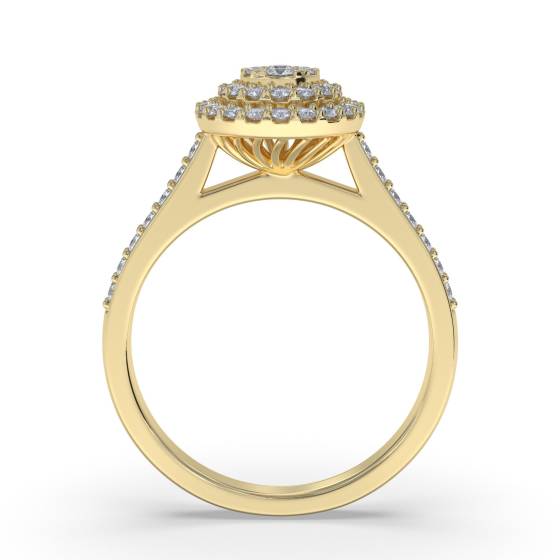 Double Halo Round Diamond Cluster Shoulder Set Ring