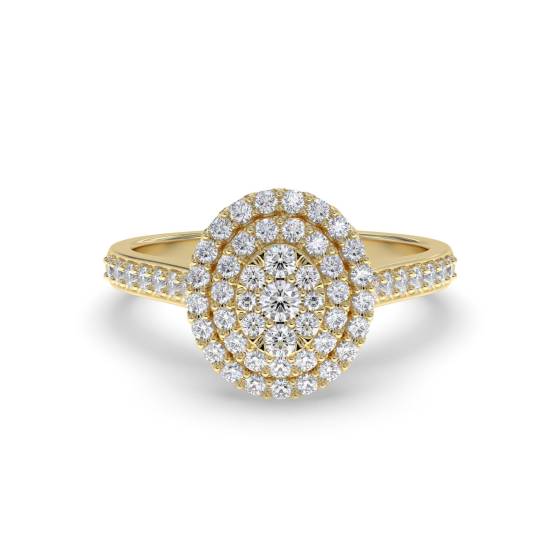 Double Halo Round Diamond Cluster Shoulder Set Ring