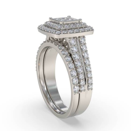 Double Halo Diamond Cluster Bridal Set