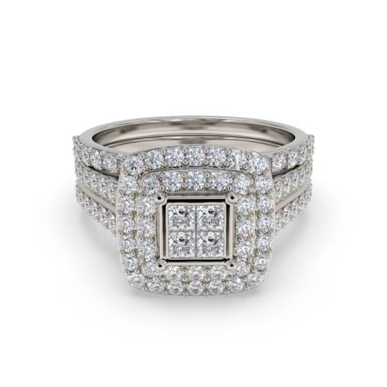 Double Halo Diamond Cluster Bridal Set