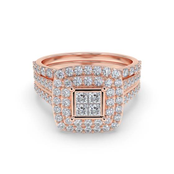 Double Halo Diamond Cluster Bridal Set