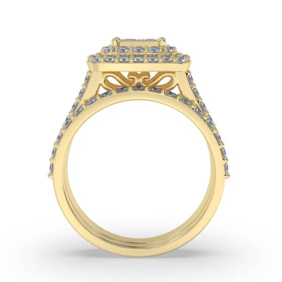 Double Halo Diamond Cluster Bridal Set