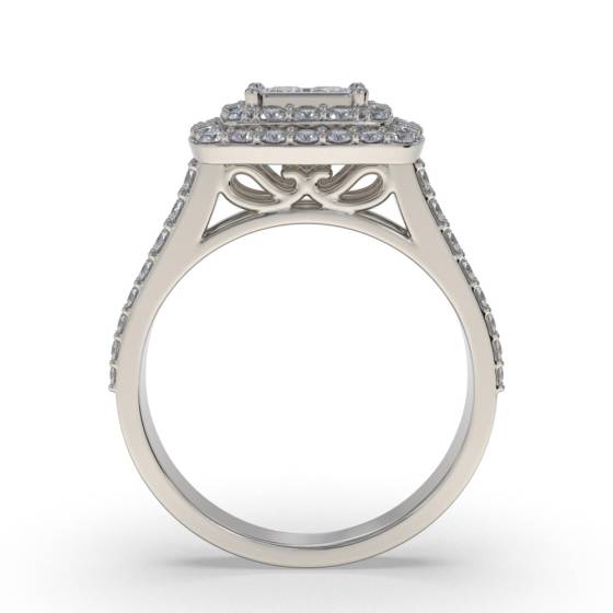 Double Halo Round and Princess Diamond Cluster Shoulder Set Ring