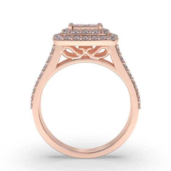 Double Halo Round and Princess Diamond Cluster Shoulder Set Ring