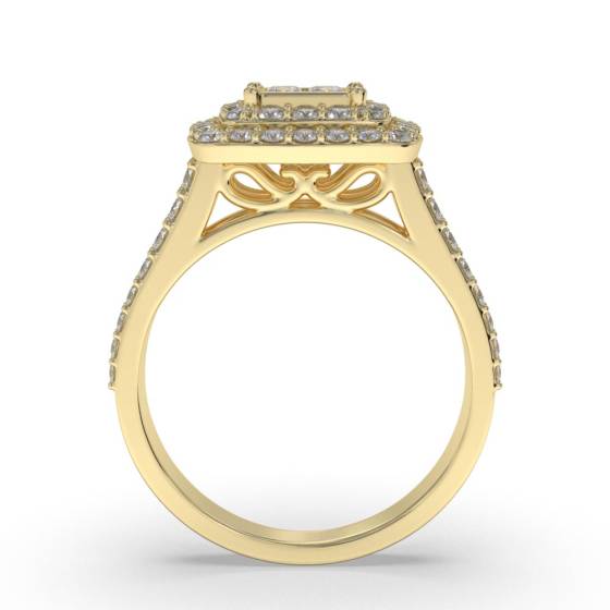 Double Halo Round and Princess Diamond Cluster Shoulder Set Ring