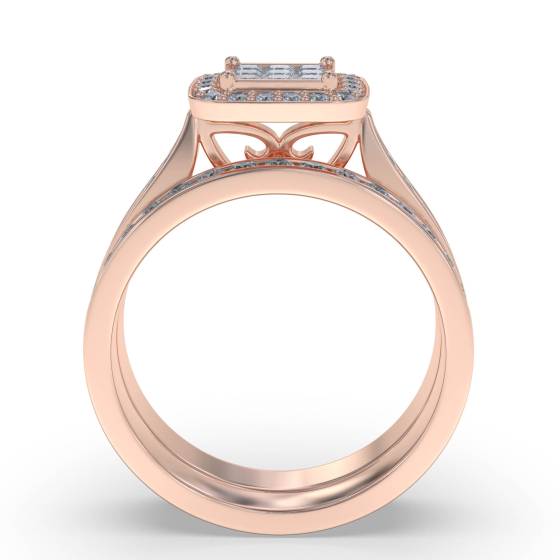 Single Halo Princess Diamond Cluster Bridal Set