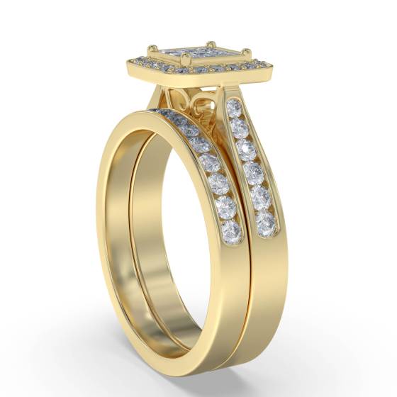 Single Halo Princess Diamond Cluster Bridal Set