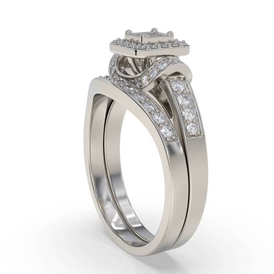 Single Halo Round Diamond Cluster Bridal Set