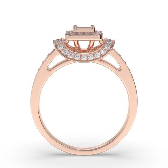 Princess and Round Diamond Single Halo Cluster Shoulder Set Ring