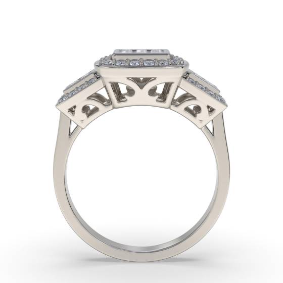 Princess and Round Diamond Designer Halo Cluster Ring