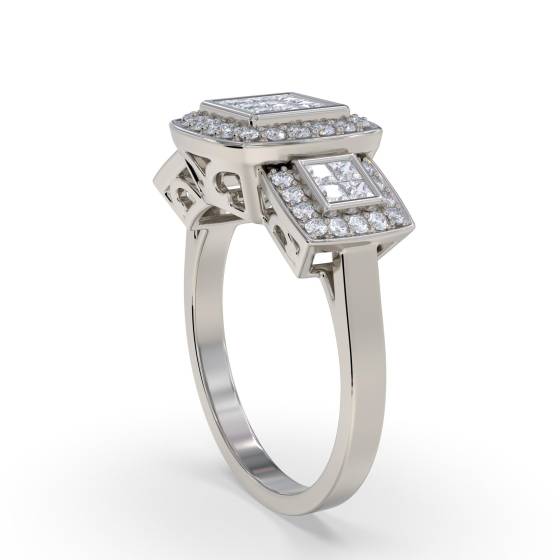 Princess and Round Diamond Designer Halo Cluster Ring
