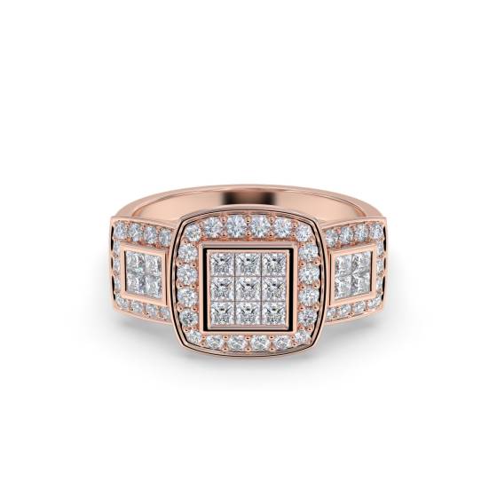 Princess and Round Diamond Designer Halo Cluster Ring