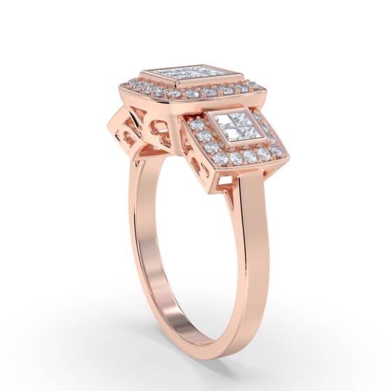 Princess and Round Diamond Designer Halo Cluster Ring