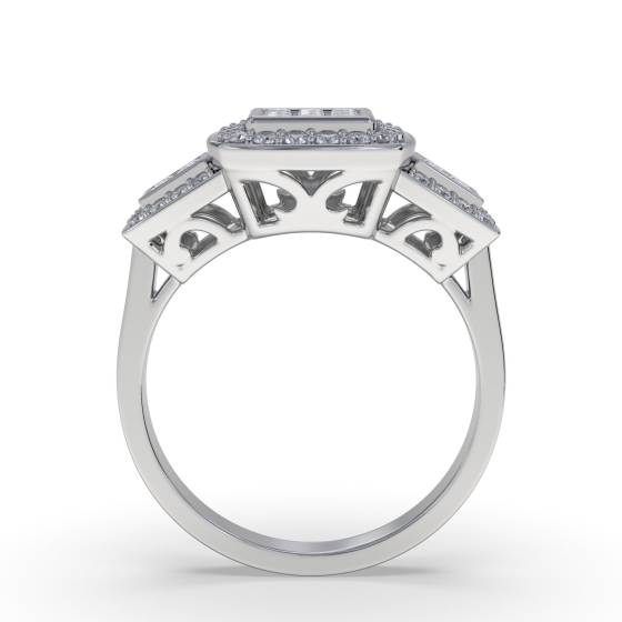 Princess and Round Diamond Designer Halo Cluster Ring
