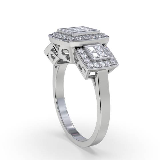 Princess and Round Diamond Designer Halo Cluster Ring