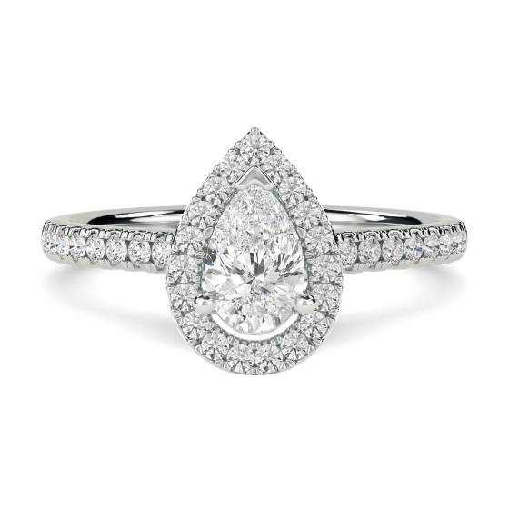 0.78ct VS/F-G Pear and Round Natural Diamond Cluster Ring