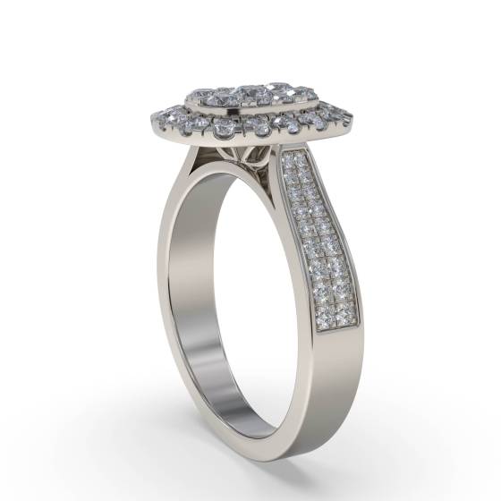 Single Halo Diamond Cluster Shoulder Set Ring